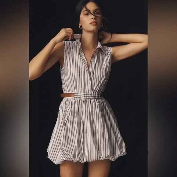 Anthropologie Dresses & Skirts - Anthropologie Maeve Belted Bubble-Hem Mini Stripe Shirt Dress